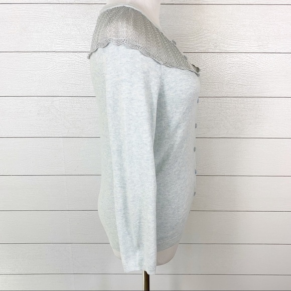 SPARROW Anthropologie Shimmer Fan Cardigan Sweater Button Blue XS - Picture 5 of 11